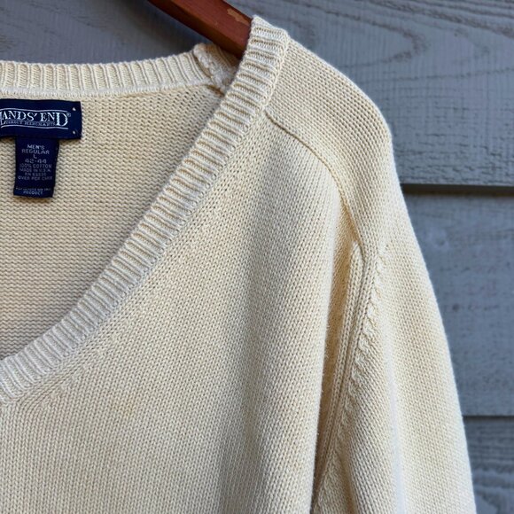 Vintage Lands’ End Cotton V-Neck Sweater L USA - Picture 10 of 10